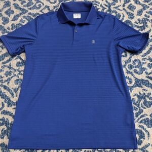 Izod Golf blue striped polo buttons golfing spring summer shirt small